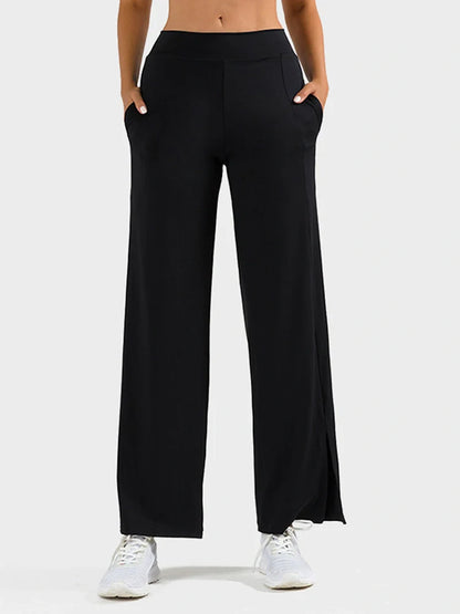 High Waisted Split Hem Wide Leg Yoga Pants