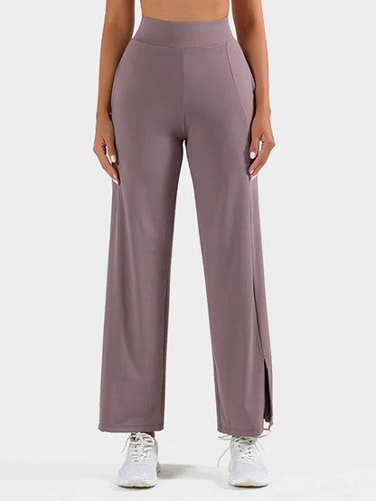 High Waisted Split Hem Wide Leg Yoga Pants
