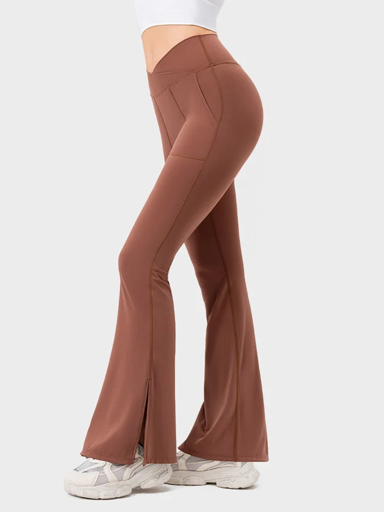 Arivelle Flared Yoga Pants with Slit Hem
