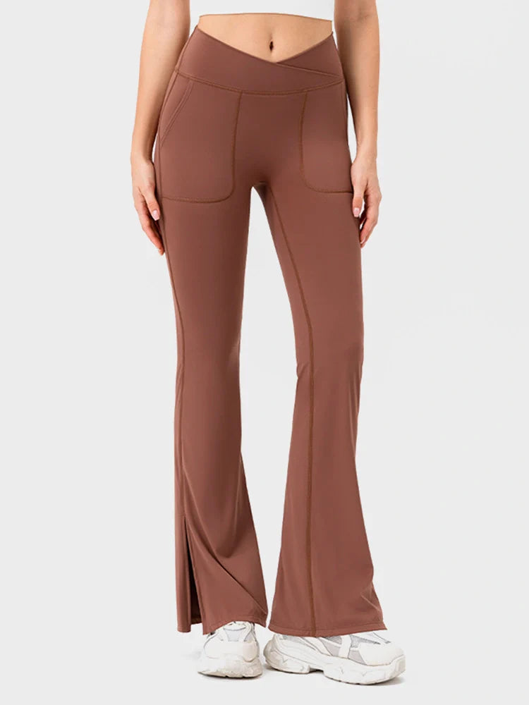 Arivelle Flared Yoga Pants with Slit Hem