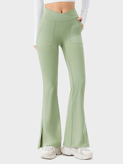 Arivelle Flared Yoga Pants with Slit Hem