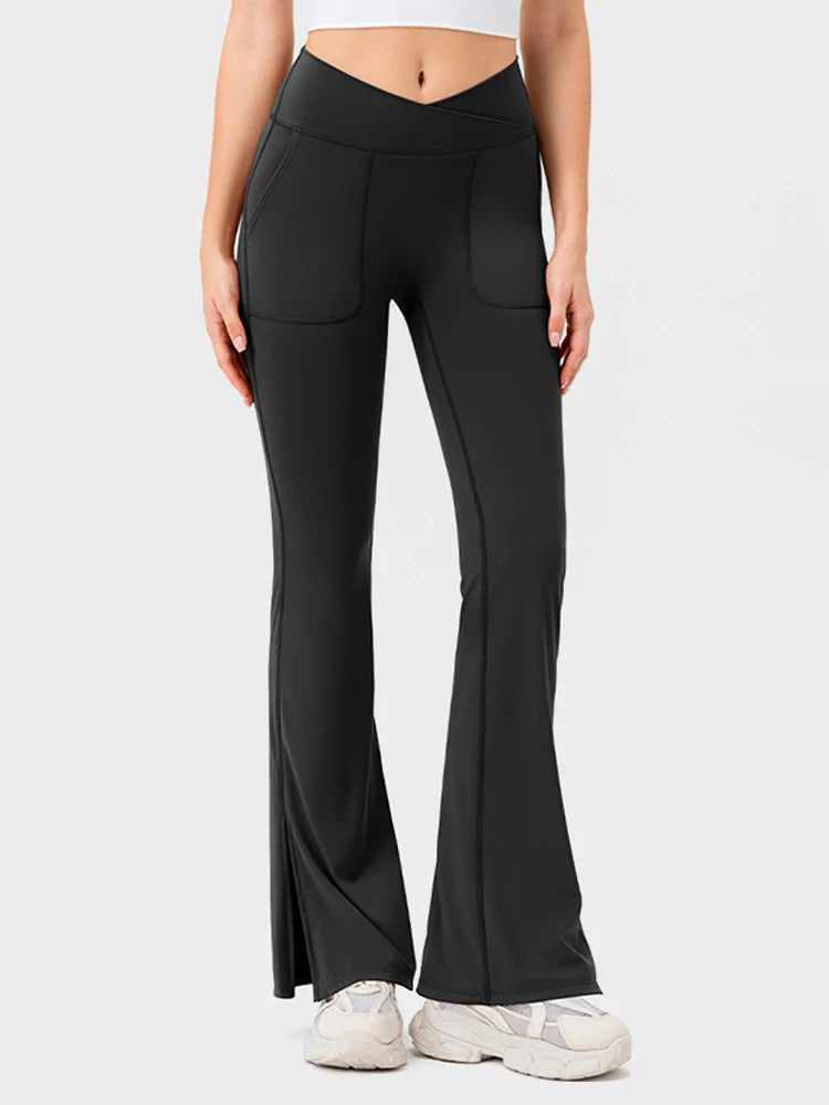 Arivelle Flared Yoga Pants with Slit Hem