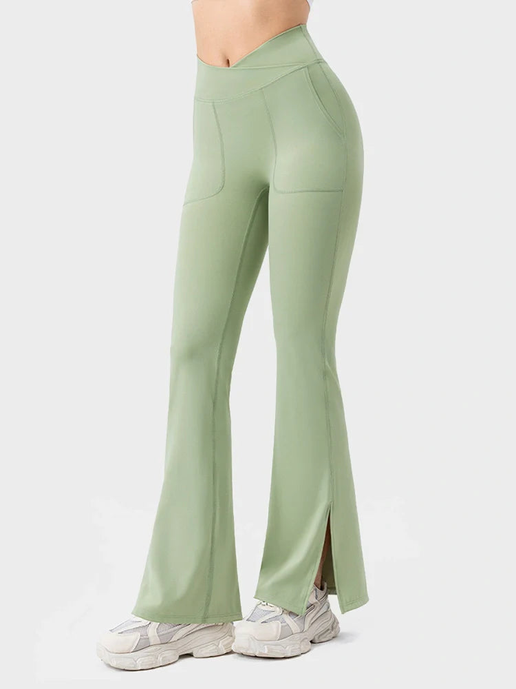 Arivelle Flared Yoga Pants with Slit Hem