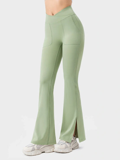 Arivelle Flared Yoga Pants with Slit Hem