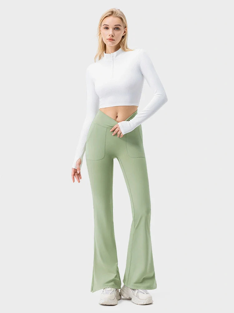 Arivelle Flared Yoga Pants with Slit Hem