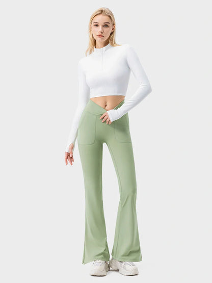 Arivelle Flared Yoga Pants with Slit Hem
