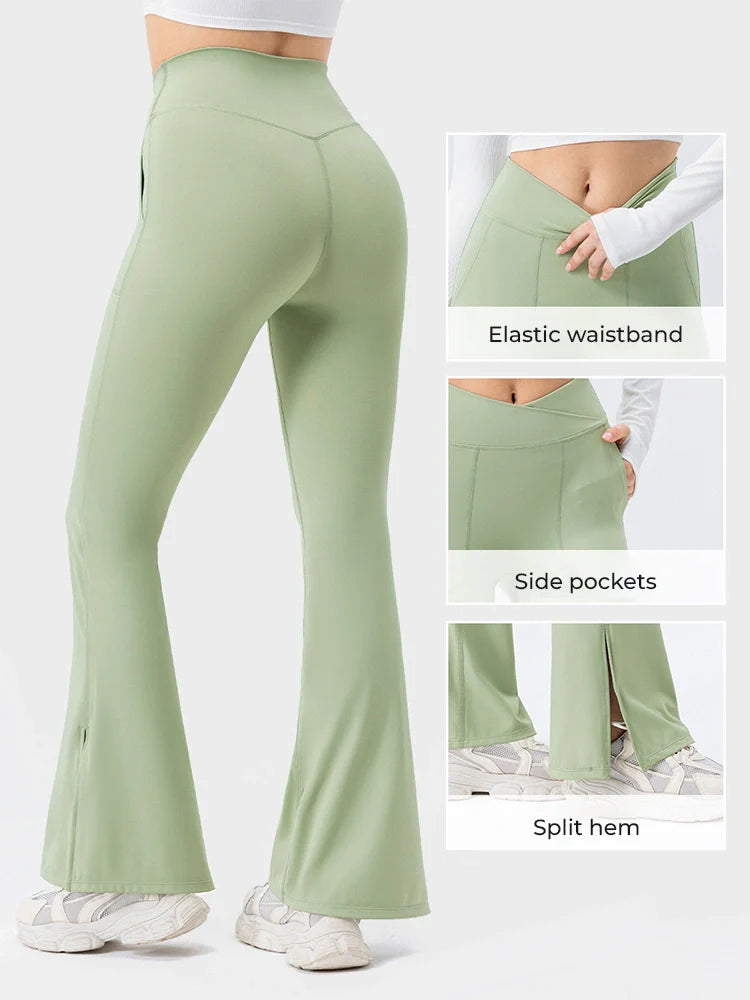 Arivelle Flared Yoga Pants with Slit Hem