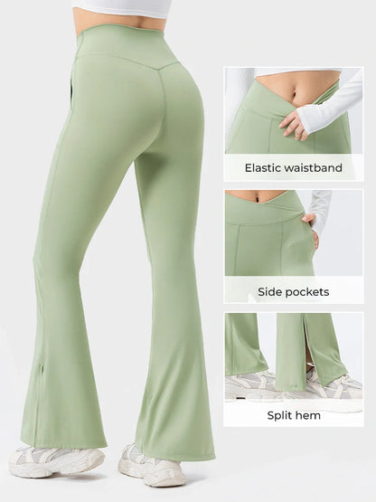 Arivelle Flared Yoga Pants with Slit Hem