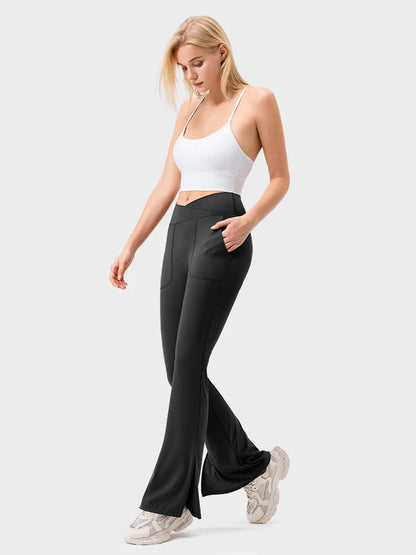 Arivelle Flared Yoga Pants with Slit Hem