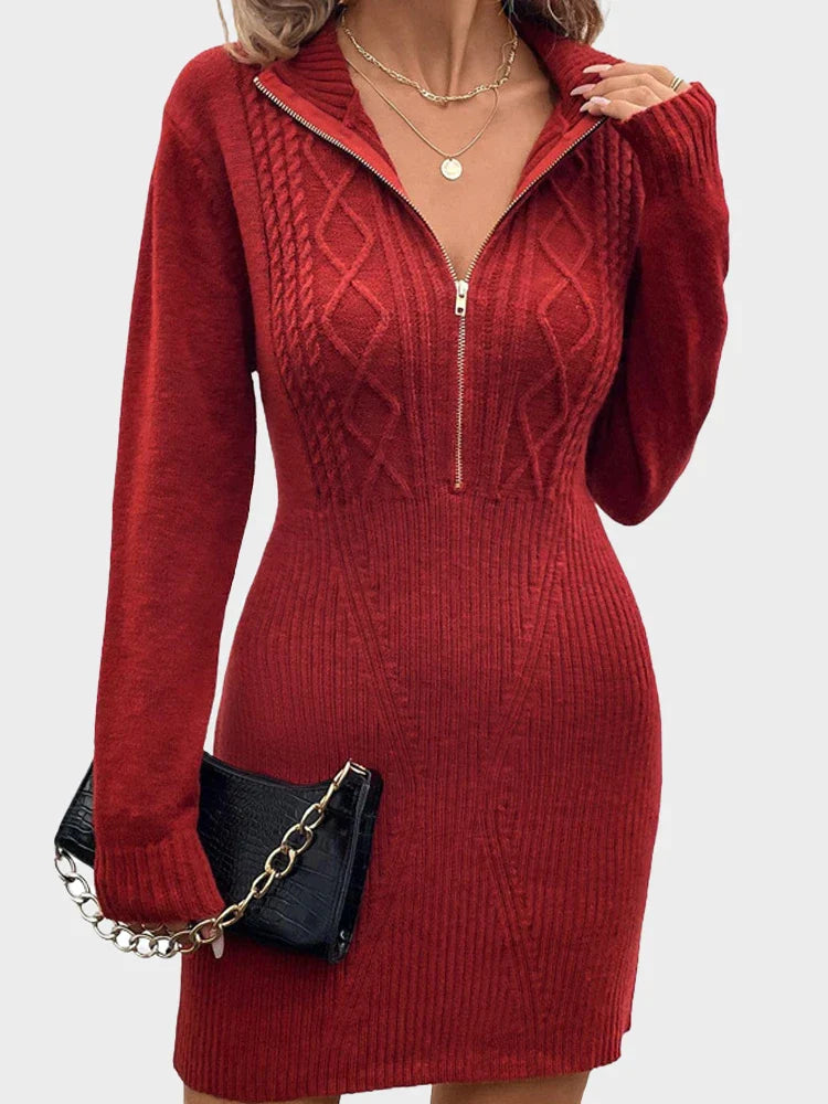 Women V Neck Knit Mini Fall Sweater Dresses